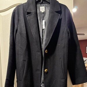 NWT GAP BLACK WOOL TOPCOAT SIZE L